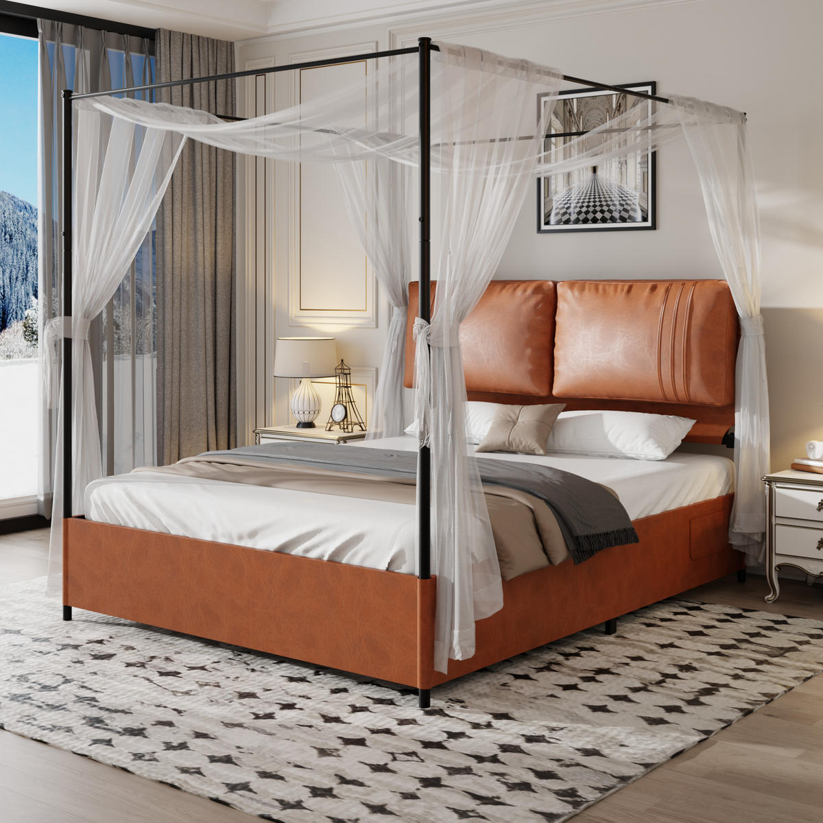 METALLBETT 140/200 cm in Braun mit Baldachin-Design - Braun, Textil/Metall (140/200cm) - WISHDOR