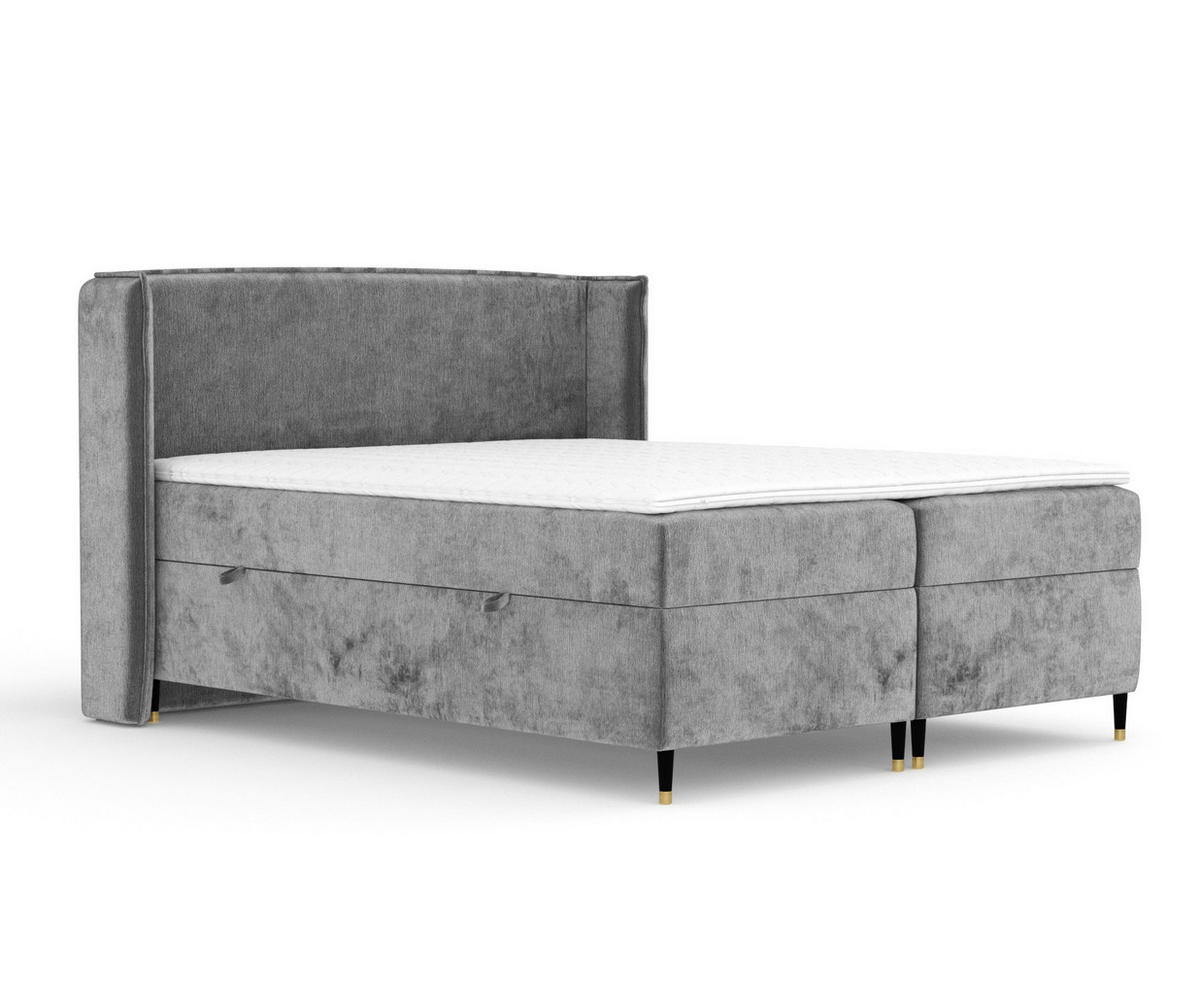 BOXSPRINGBETT Segni Dunkelgrau 160/200 cm mit Matratze und Topper - Dunkelgrau/Schwarz, Holz/Holzwerkstoff (160/200cm) - Maison de Reve