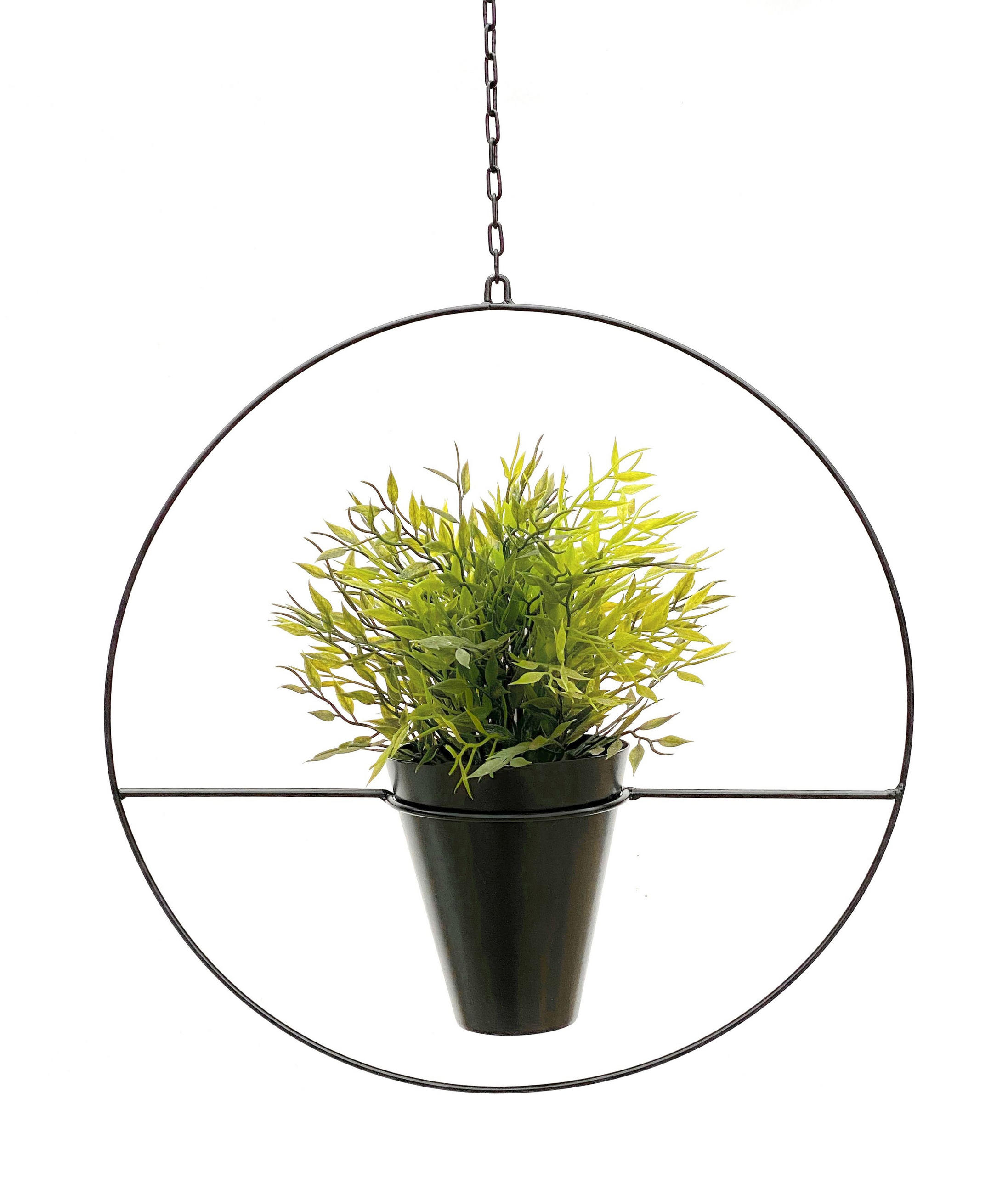 BLUMENAMPEL mit Topf Metall Schwarz Ø 40 cm KW446 - Schwarz, Metall (12/14/12cm) - DanDiBo