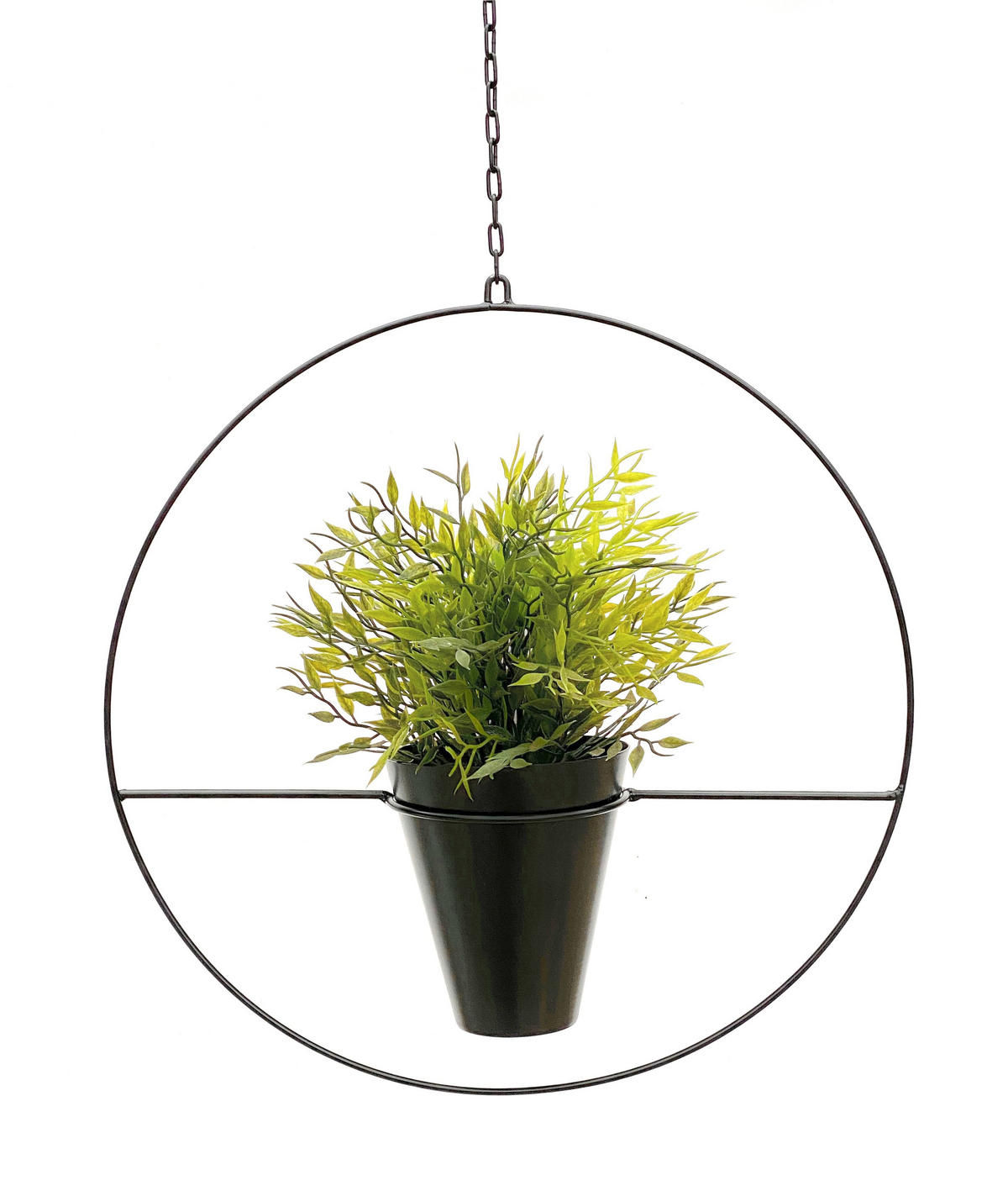 BLUMENAMPEL mit Topf Metall Schwarz Ø 40 cm KW446 - Schwarz, Metall (12/14/12cm) - DanDiBo