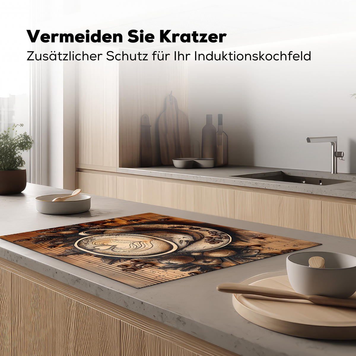 HERDABDECKPLATTE Kaffee - Vintage - Braun - Tasse - Holz 77x59 cm - Cappuccino, Kunststoff (77/0.2/59cm) - MuchoWow