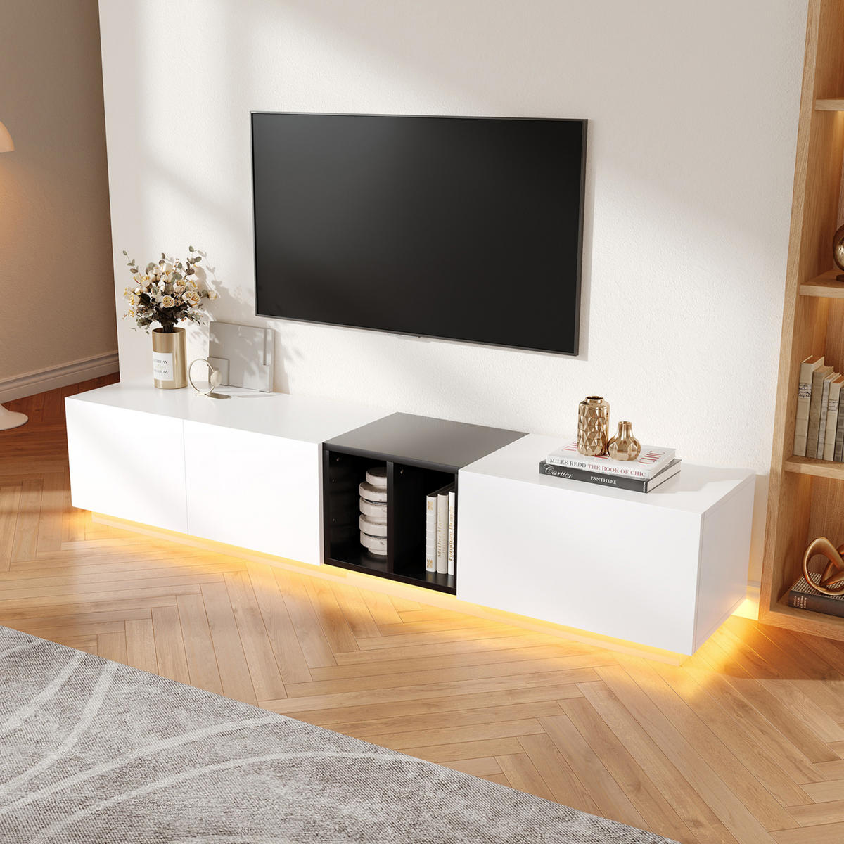 TV ormarić 190/40/35 cm bijeli od drvnog materijala s ladicama i otvorenim policama - bijela, drvni materijal (190/35/40cm) - OKWISH