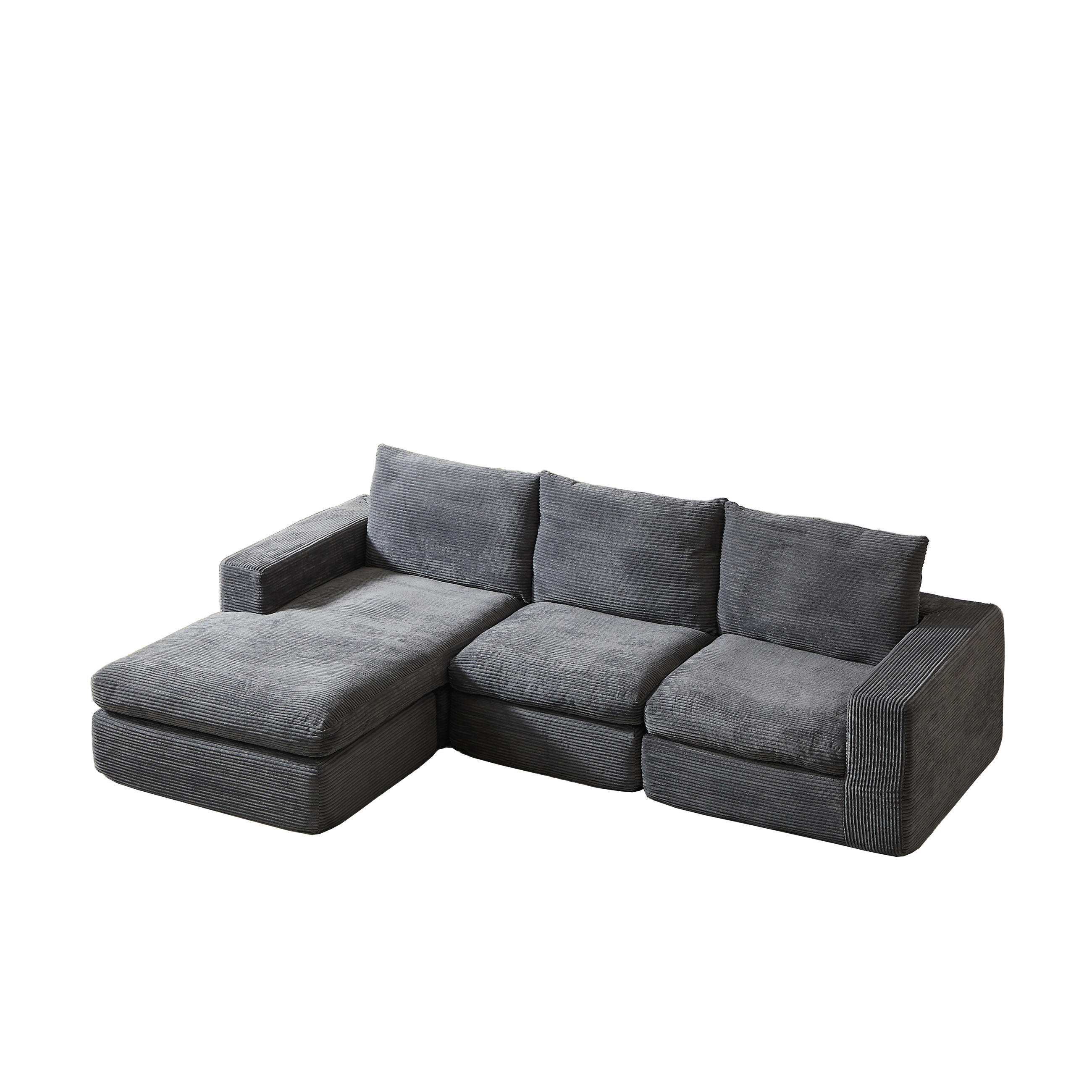 ECKSOFA DE-34529 modular mit 3 Nackenkissen Dunkelgrau - Dunkelgrau, Textil (160/251cm) - ComfortXL