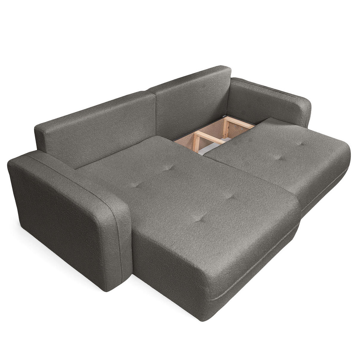 ECKSOFA mit Schlaffunktion - 244 cm - Dunkelgrau/Schwarz, Kunststoff/Textil (244/145cm) - home24