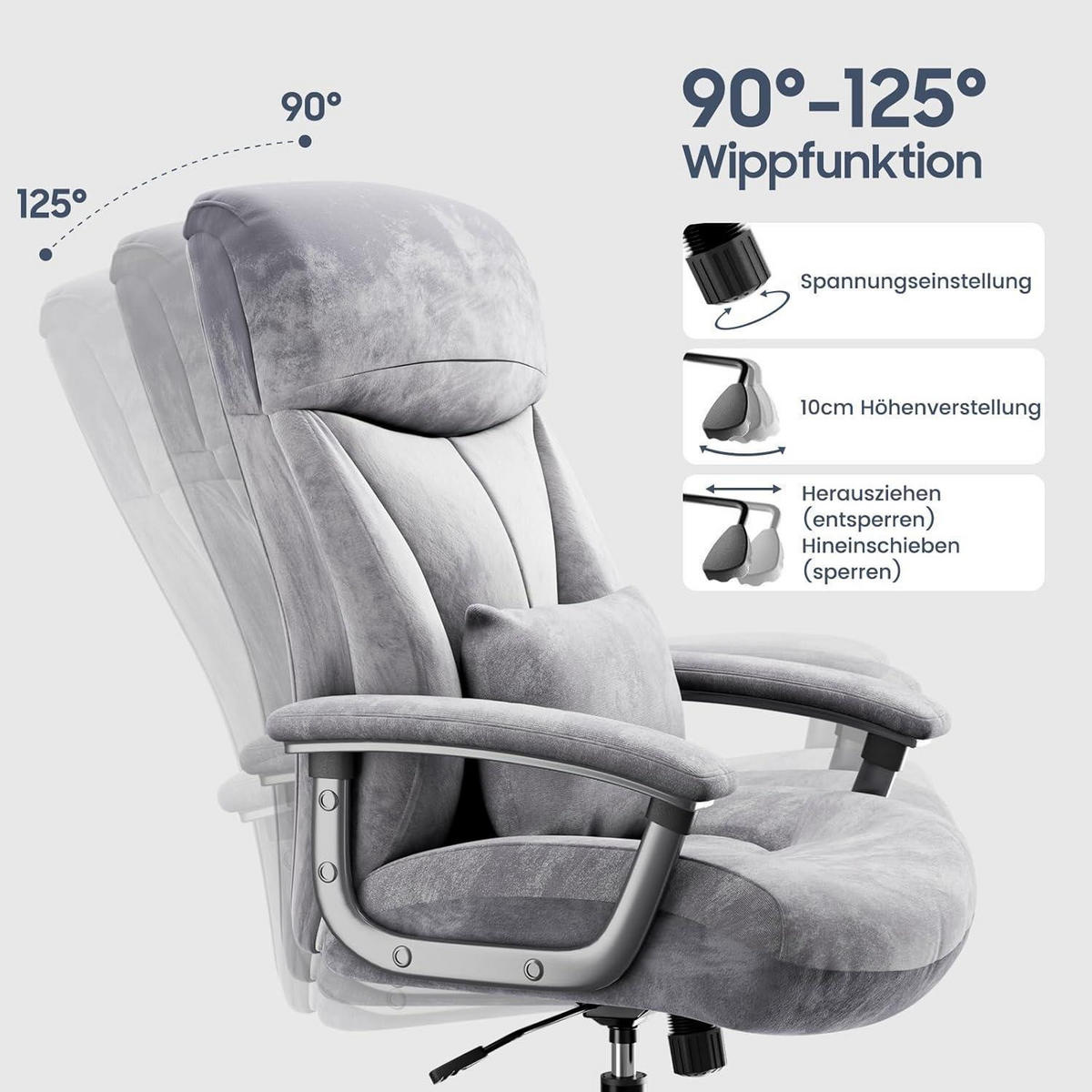 BÜROSTUHL Ergonomisch Grau Samt - Grau, Textil (70/117/58cm)