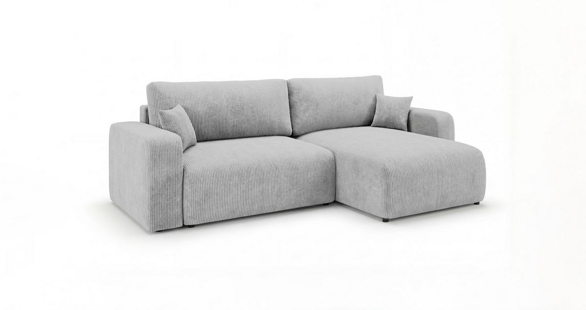 ROHOVÁ pohovka BERLIN levá šedá manšestr Poso 55 - funkce spaní, úložný prostor - šedá, textil (285/185cm) - Cornero