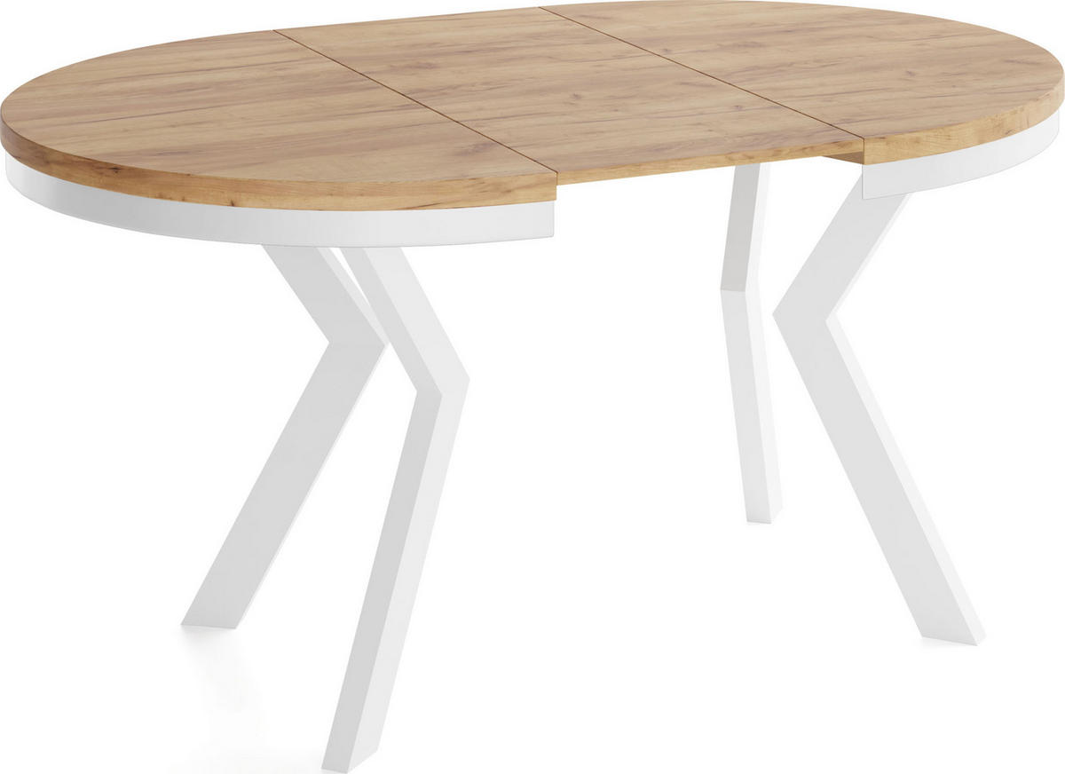ESSTISCH Savio Weiß Neo rund ausziehbar verlängerbar, Eiche Braun 80-130/80/77 cm - Eiche Wotan/Weiß, Holz/Holzwerkstoff (80/80/77cm) - WFL GROUP