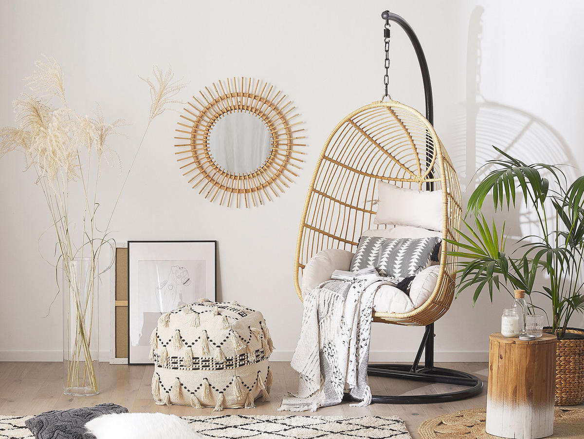 HÄNGESESSEL mit Gestell PE Rattan natürlich 97 cm Casoli - Naturfarben, Kunststoff (97/199/97cm) - Beliani