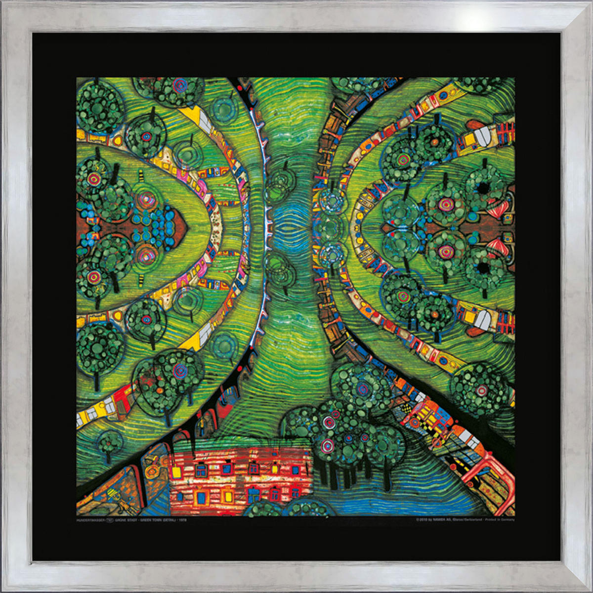 BILD gerahmt 53x53 cm Friedensreich Hundertwasser „Grüne Stadt“ - Grün, Holz (53/53cm) - artissimo