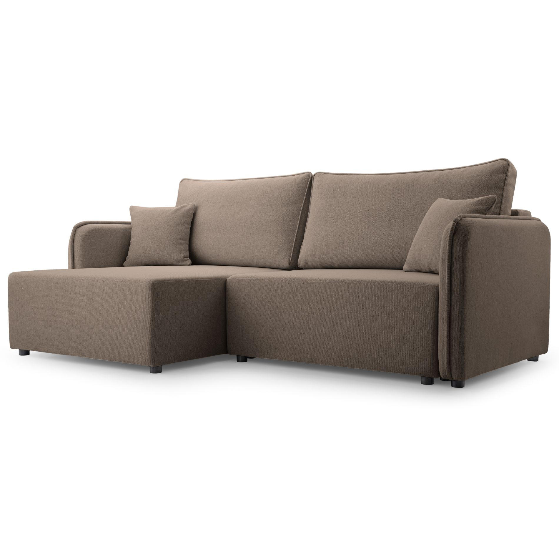 ECKSOFA Kassian, Hellbraun Strukturstoff, linksseitig - Hellbraun/Schwarz, Kunststoff/Textil (227/147cm) - Selsey