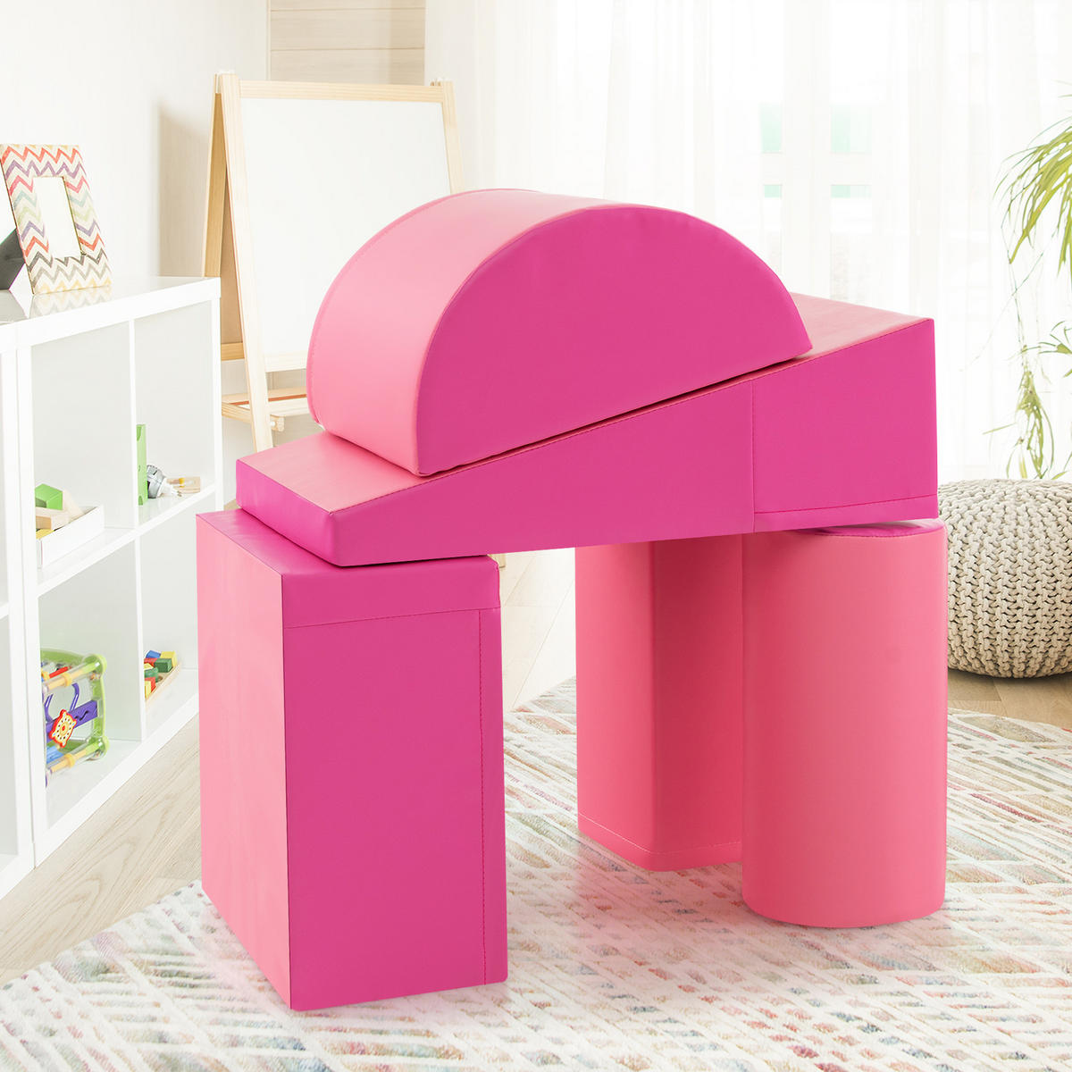 SOFTBAUSTEINE Rosa (5-teilig) - Pink, Leder (40/20/40cm) - COSTWAY