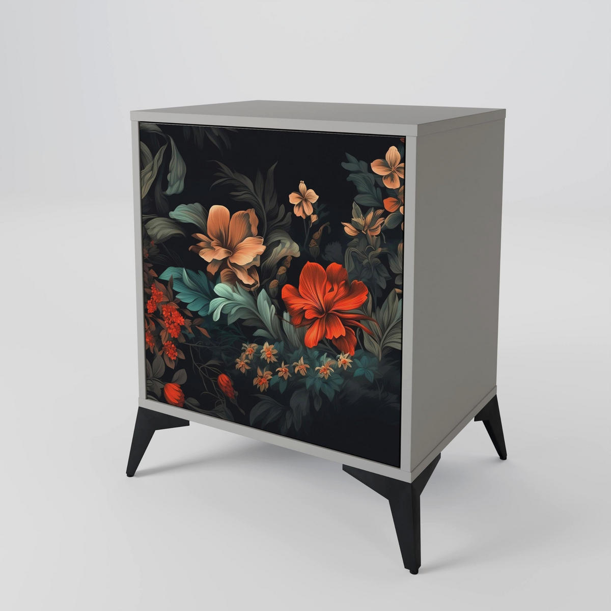 SIDEBOARD IMAGINARY BLOSSOM, Grau, 57,5x42x57,5 cm, Ohne Füße - Multicolor/Grau, Holzwerkstoff (57.5/57.5/42cm) - SpaceRebels