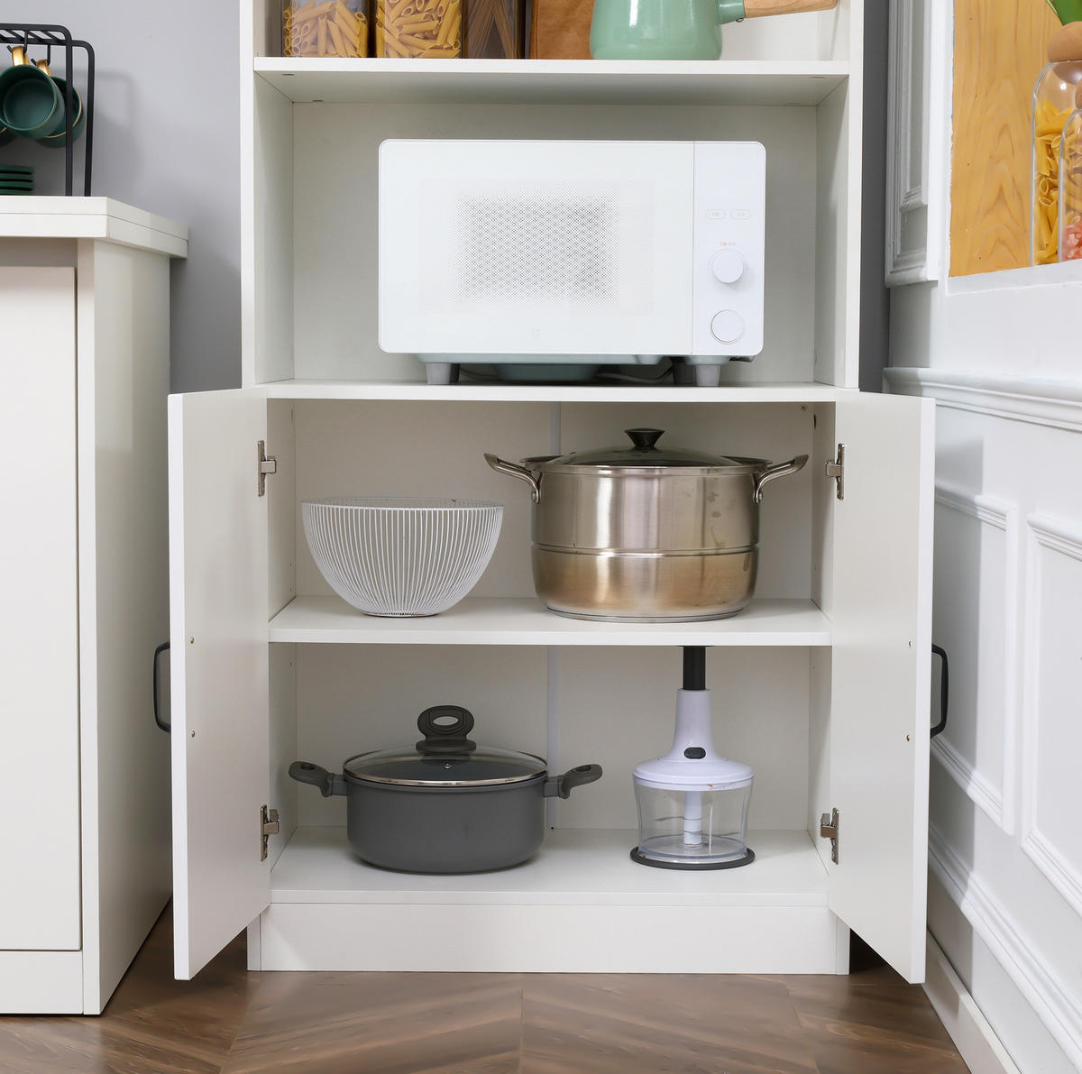 HIGHBOARD 70/40/170 cm in Weiß mit 4 Türen und verstellbaren Einlegeböden - Weiß, Holzwerkstoff (70/170/40cm) - Flora Grace