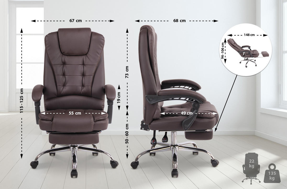 CHEFSESSEL Lederlook Braun - Chromfarben/Braun, Textil/Metall (67/115/68cm) - CLP