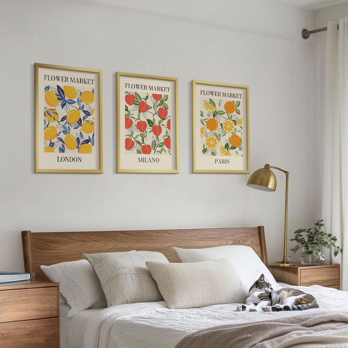 WANDBILDER 3er Set - 40x60 cm Goldrahmen - Blumenplakate in Städten - Goldfarben, Kunststoff (40/60cm) - ArtPrintCave