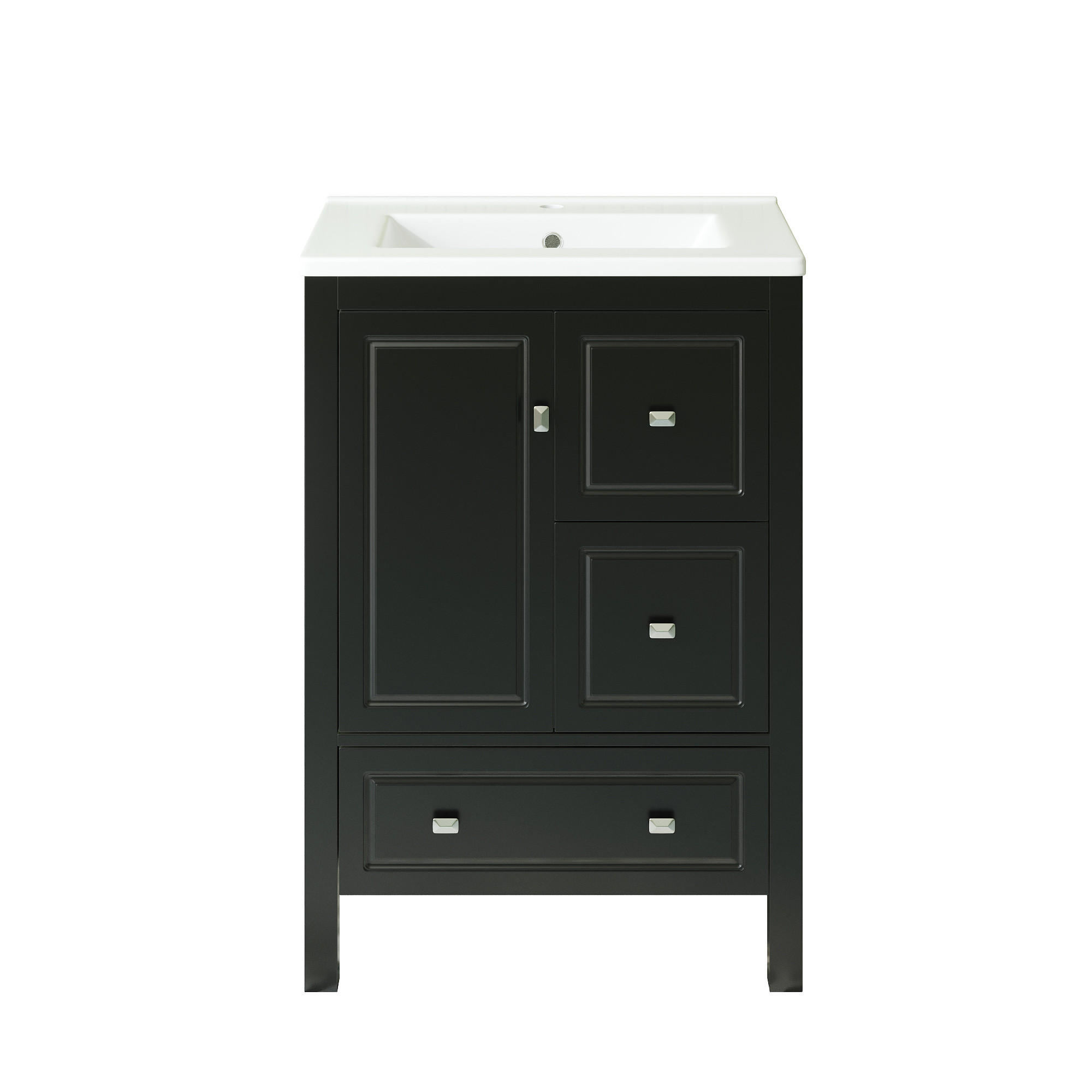 WASCHTISCH Freistehend mit Keramikbecken & 3 Schubladen 62cm - Schwarz, Holzwerkstoff (62/90/47cm) - Urban Meuble