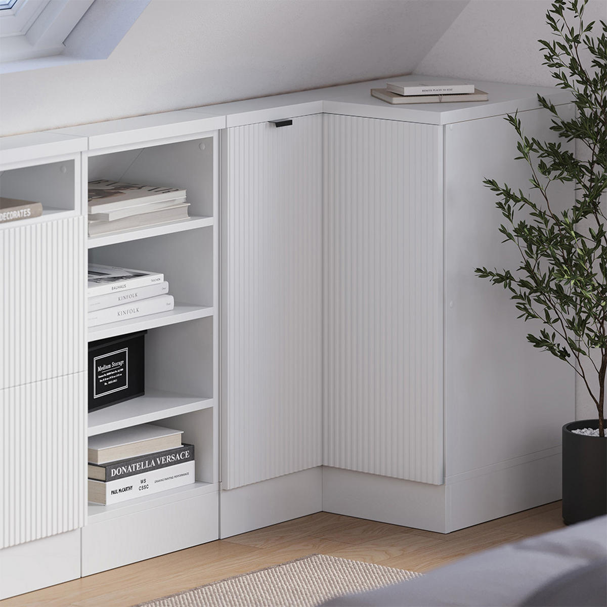 ŠIKMÁ SKŘÍŇ ROHOVÁ SKŘÍŇKA Rion Bílé zvlnění - bílá, kompozitní dřevo (75.6/81.6/46cm) - Vicco