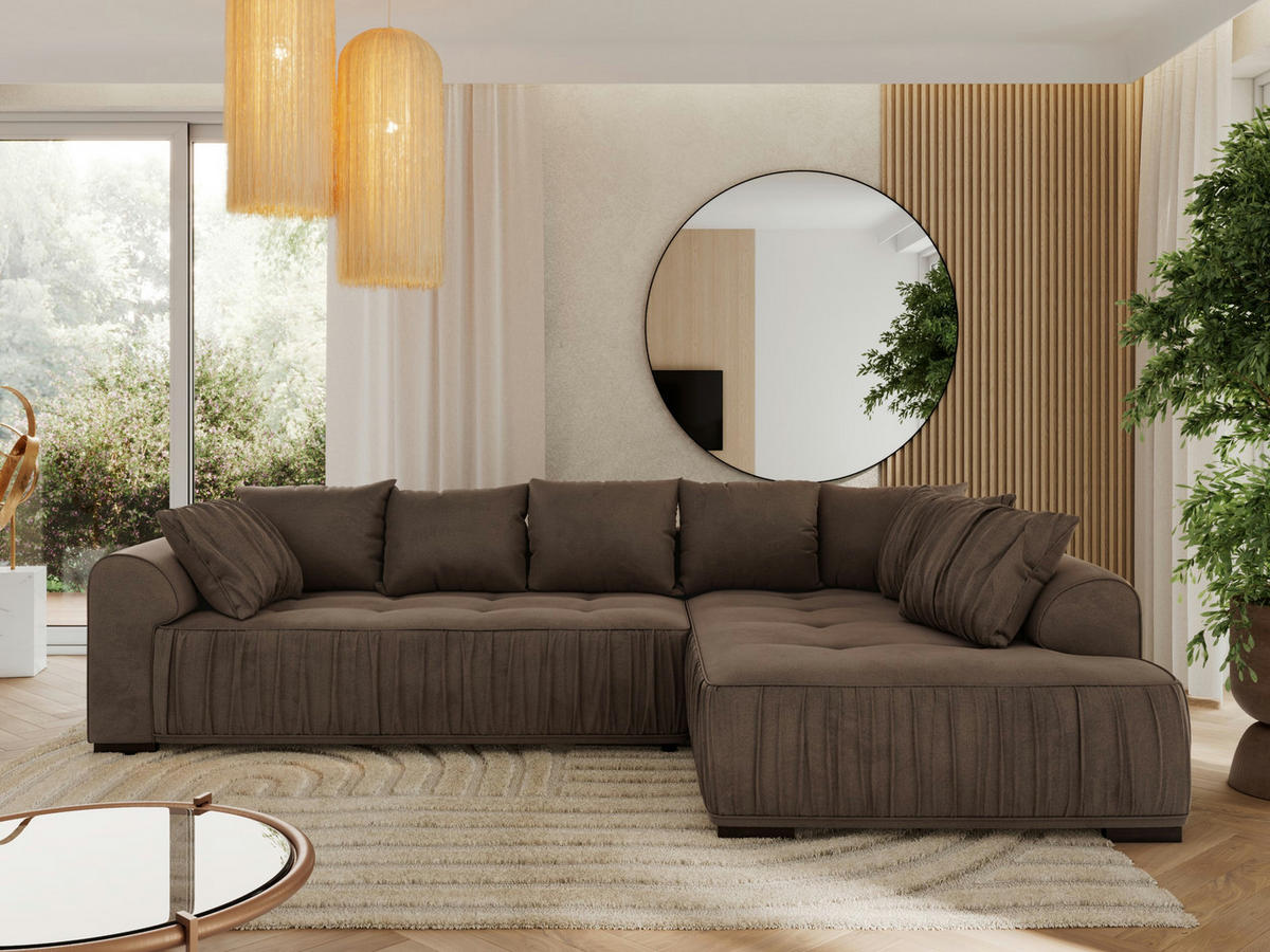 ECKSOFA ORTA Braun Velvet - Rechts - Schwarz/Braun, Textil (200/325cm) - MKS