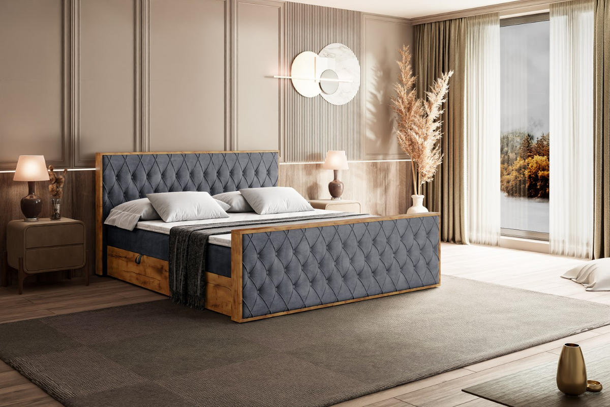 BOXBETT mit Matratze H3 und Lattenrost - LOLLI5-Z - 160x200 - Dunkelgrau Casablanca - Dunkelgrau, Holzwerkstoff (160/200cm) - ALTDECOR