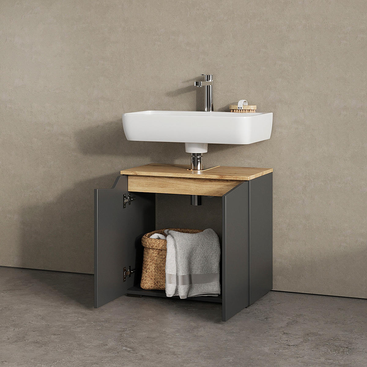 WASCHBECKENUNTERSCHRANK Timavo Anthrazit 60 x 57.5 cm mit 2 Türen - Anthrazit, Holzwerkstoff (60/57.5/35cm) - Livinity®