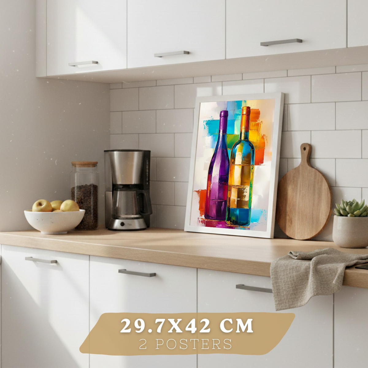 PLAKAT Sada 2 Pop Wine A3 Bílý rám - bílá, papír (29.7/1/42cm) - Nacnic