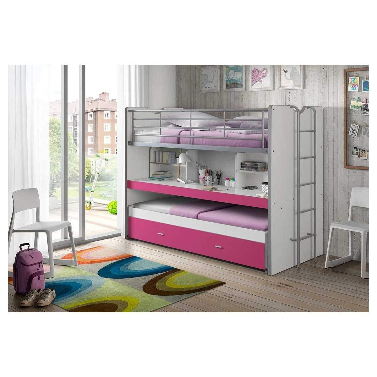 ETAGENBETT Compact80 2 Schlafplätze Fuchsia - Rosa, Holz - Vipack