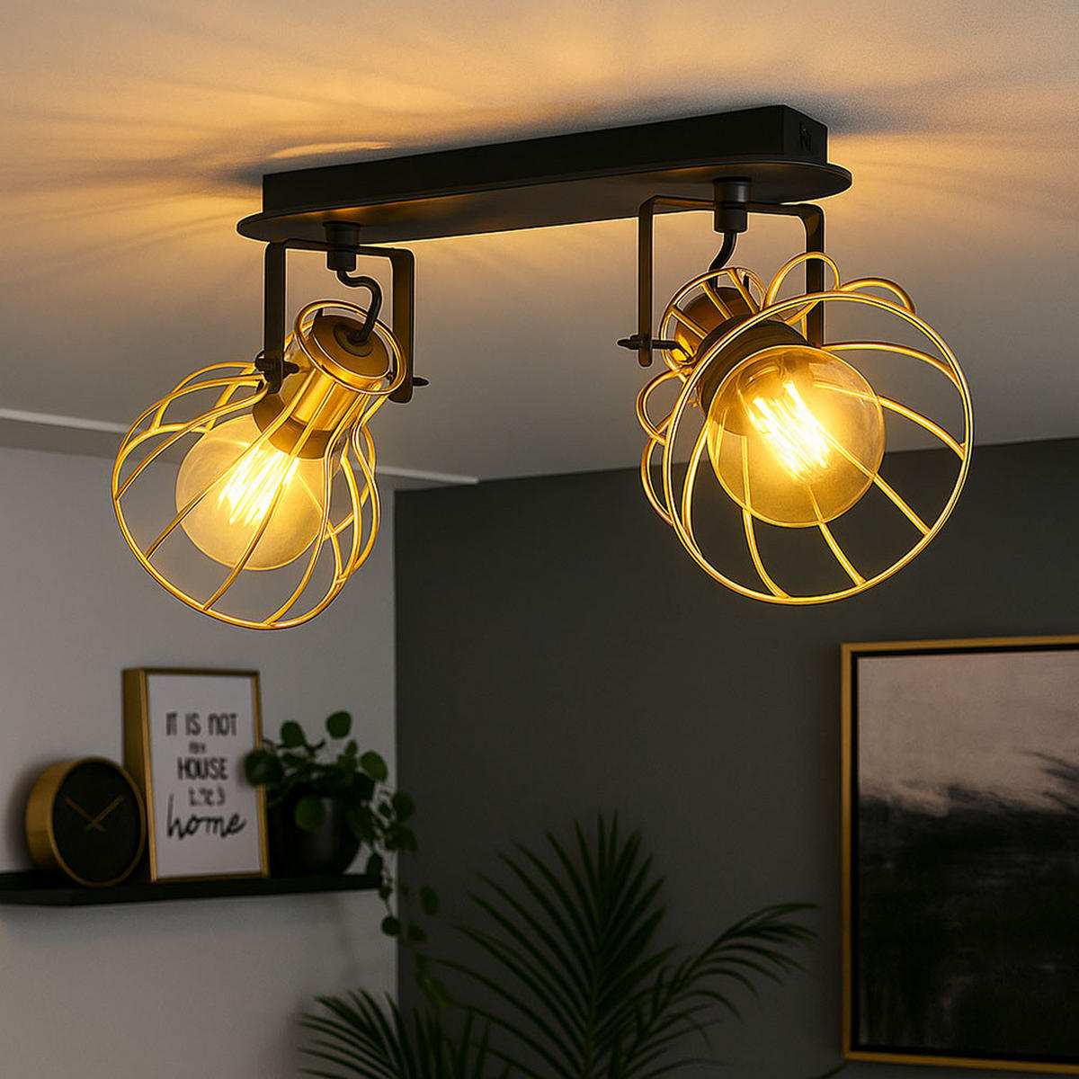 DECKENLEUCHTE Metallgeflecht Schwarz Holz - Schwarz, Holz (48/28/26cm)