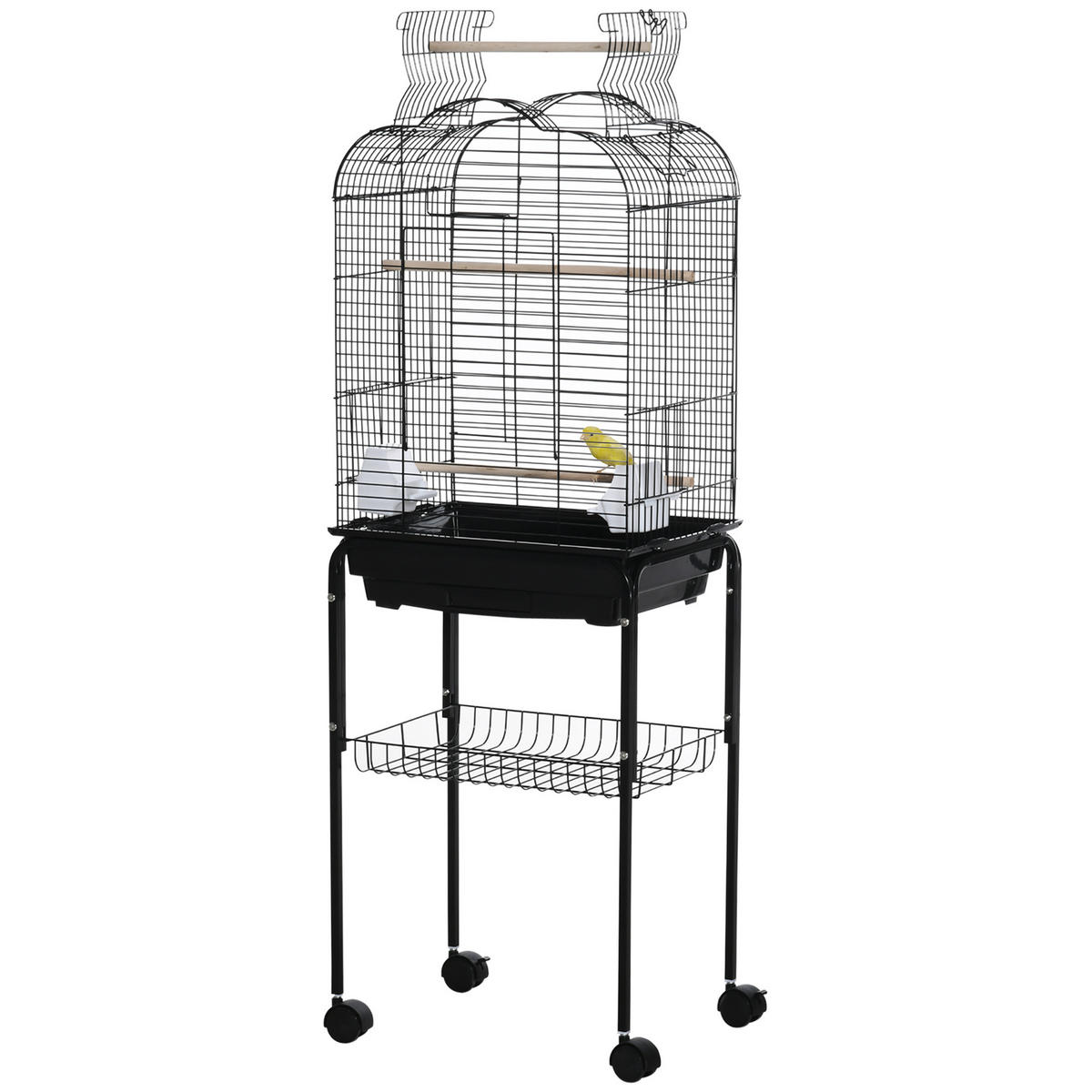 VOGELKÄFIG DE-17810 auf Rollen mit Dachöffnung Schwarz - Schwarz, Metall (36/130/46cm) - ComfortXL