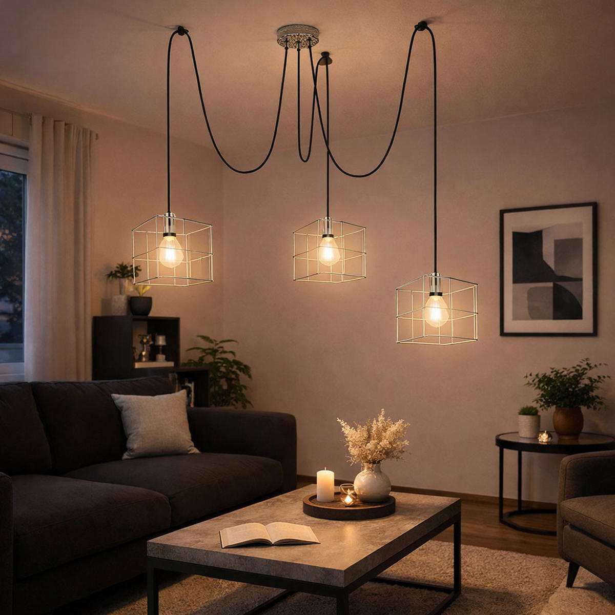 HÄNGELEUCHTE Metall Silber 3 Flammig Gitterschirme - Silberfarben, Metall (20/20/150cm) - Globo Lighting