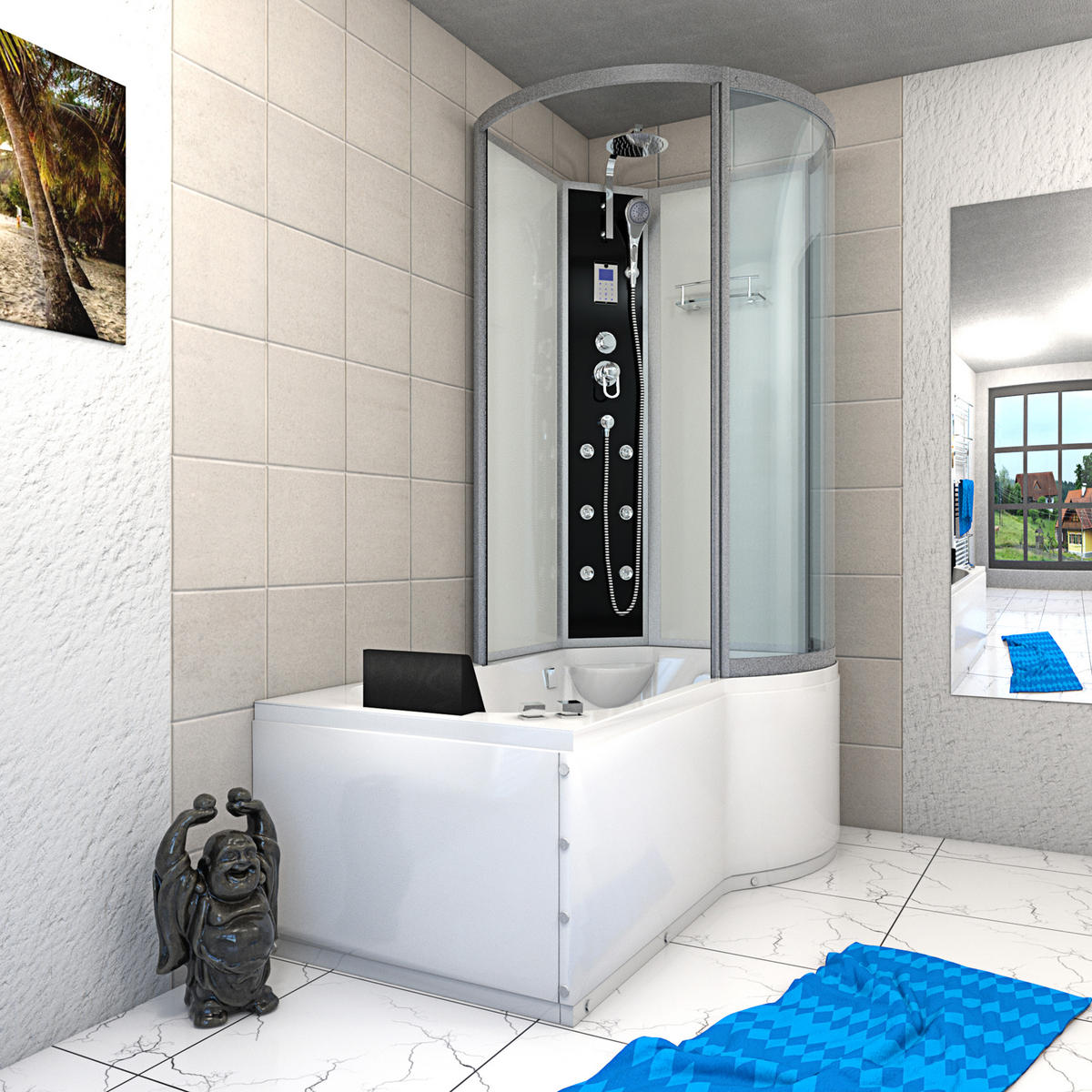 WHIRLPOOL Wanne Duschkabine ws K50-L01-WP-EC 170x1 - Weiß, Glas/Kunststoff (98/225/170cm) - AcquaVapore by Sandra Jentho