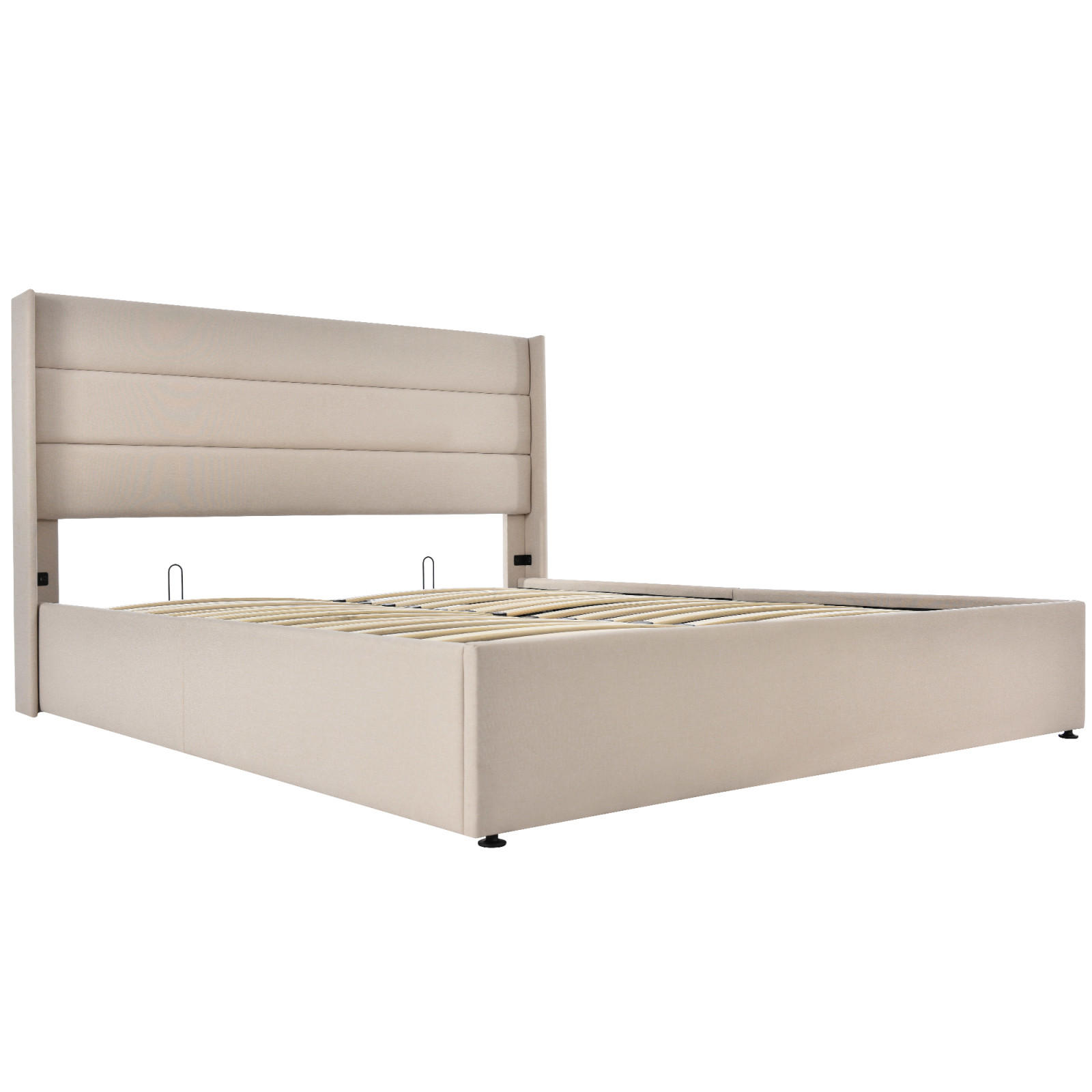 POLSTERBETT 160x200 cm mit Bettkasten, Lattenrost, Beige - Beige, Metall (160/200cm)