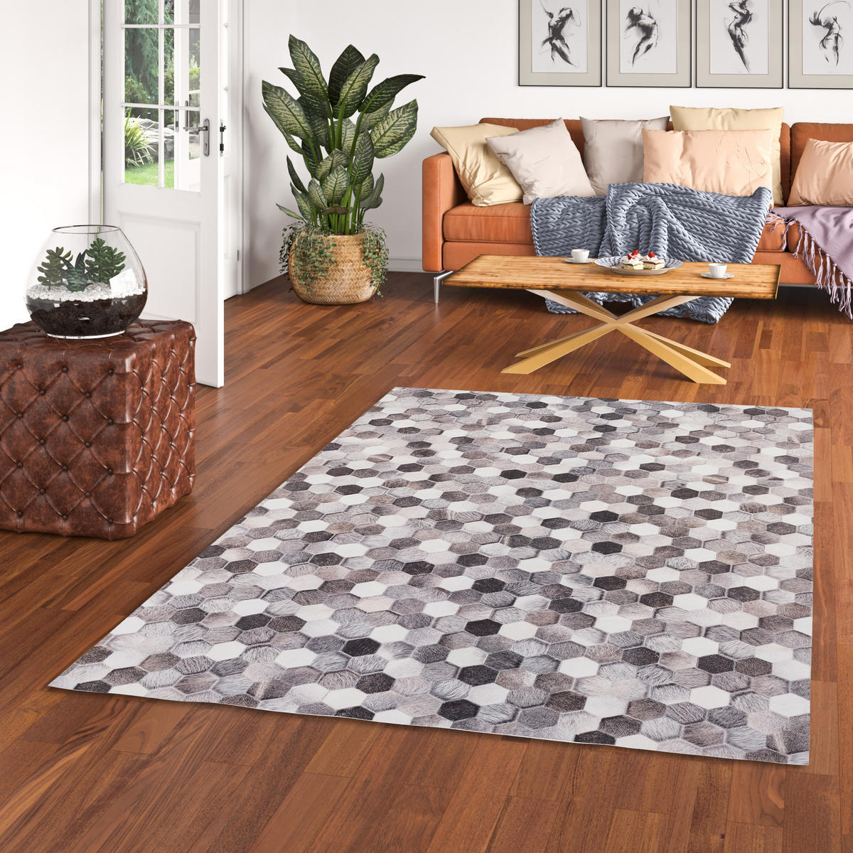 KUNSTFASER PATCHWORK TIERFELL PIXEL - Beige/Grau, Textil (200/290cm) - Pergamon