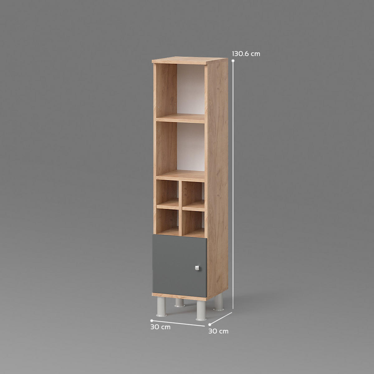 MIDISCHRANK Fucino Anthrazit 30 x 130.6 cm kleine Tür - Honigeiche/Anthrazit, Holzwerkstoff (30/130.6/30cm) - Livinity®