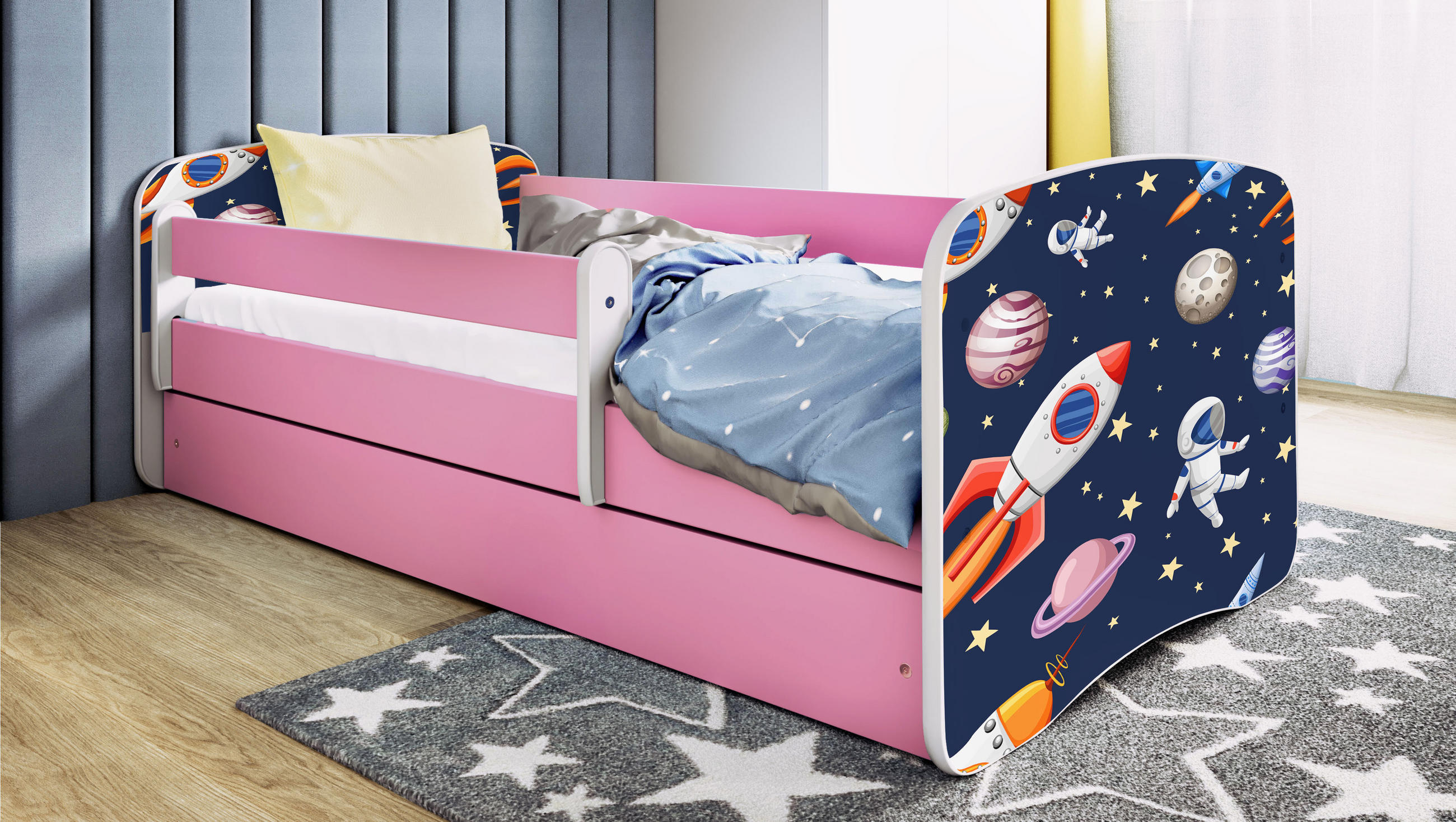 KINDERBETT Kosmos mit Schublade 140/70 80/61/144 - Rosa, Holzwerkstoff (70/140cm) - RAUMHIRSCH FURNITURE