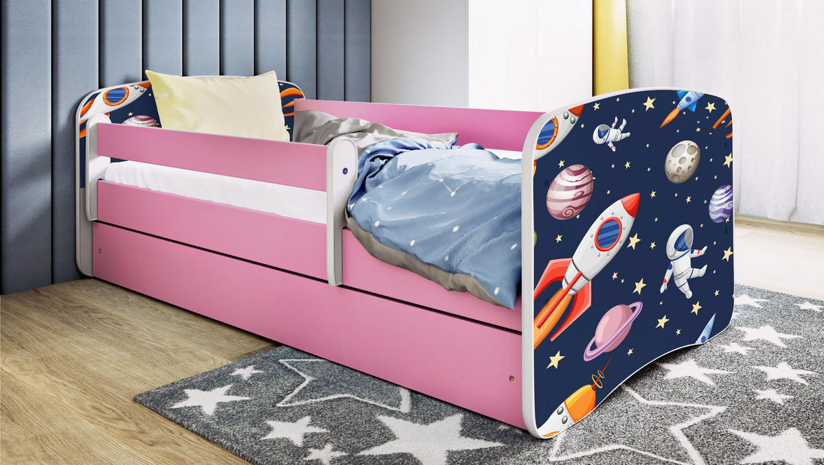 KINDERBETT Kosmos mit Schublade und Matratze 140/70 - Rosa, Holzwerkstoff (70/140cm) - RAUMHIRSCH FURNITURE