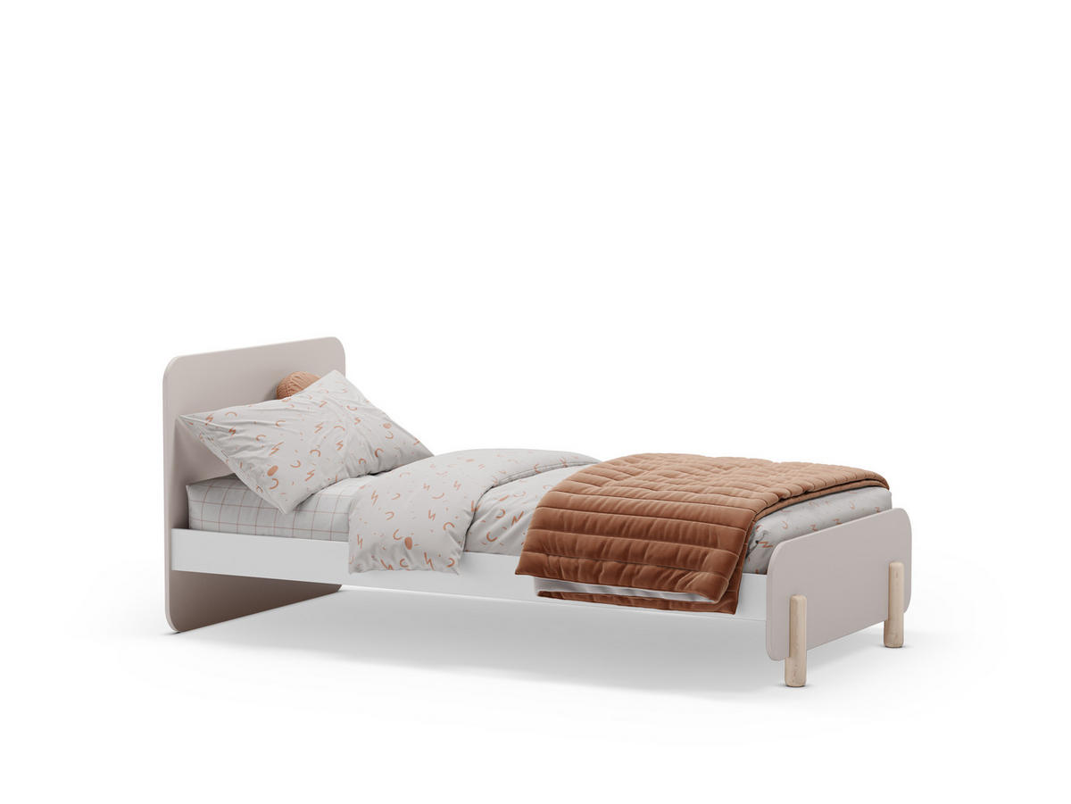 BETT 90x190 cm in creme glänzendem Dekor und hellem Holz 106,5/195,4/90/45 cm - Beige, Holz (190/90cm) - Calicosy
