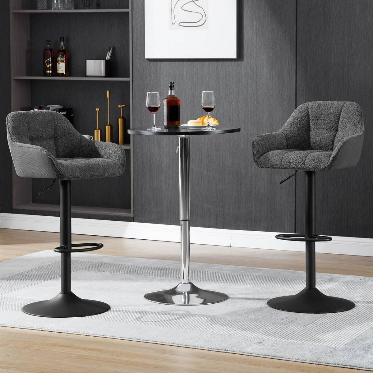 BARHOCKER gepolstert, Chenille, Cord, Dunkelgrau - Dunkelgrau/Schwarz, Kunststoff/Textil (52/87/50cm) - Woltu
