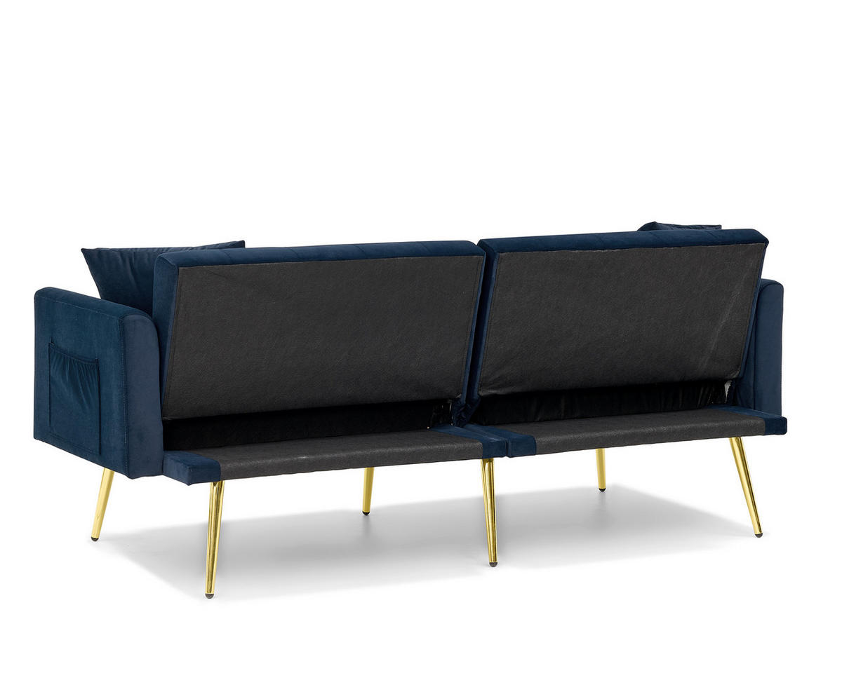 SCHLAFSOFA 177/78/74 cm in Blue Samt mit Aufbewahrungstasche - Blau, Textil (78/74/177cm) - Oxeza