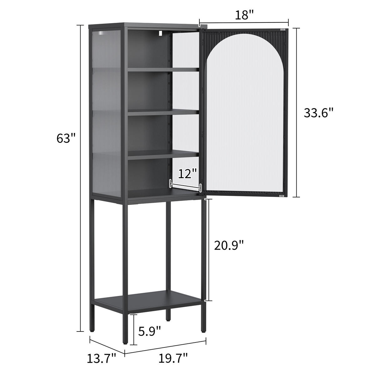 VITRINE 50/35/160 cm Schwarz aus Metall und Glas mit verstellbaren Einlegeböden - Schwarz, Glas (35/160/50cm) - OKMYHOME