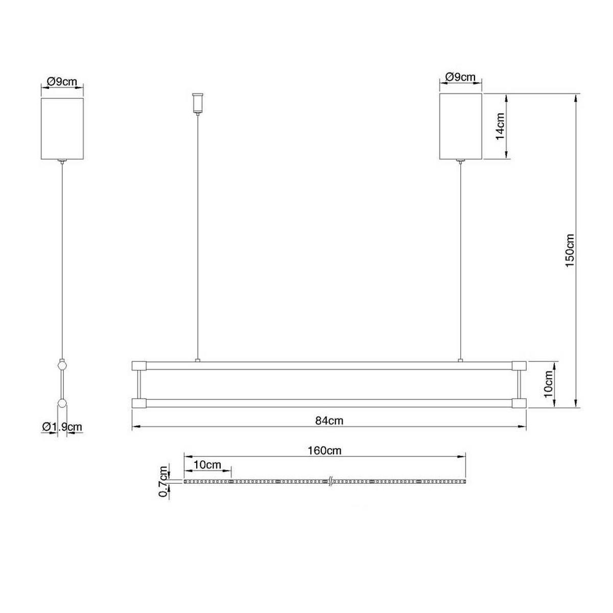 HÄNGELEUCHTE Aluminium schwarz-gold, LED - Schwarz, Metall (84/9/150cm) - Globo Lighting