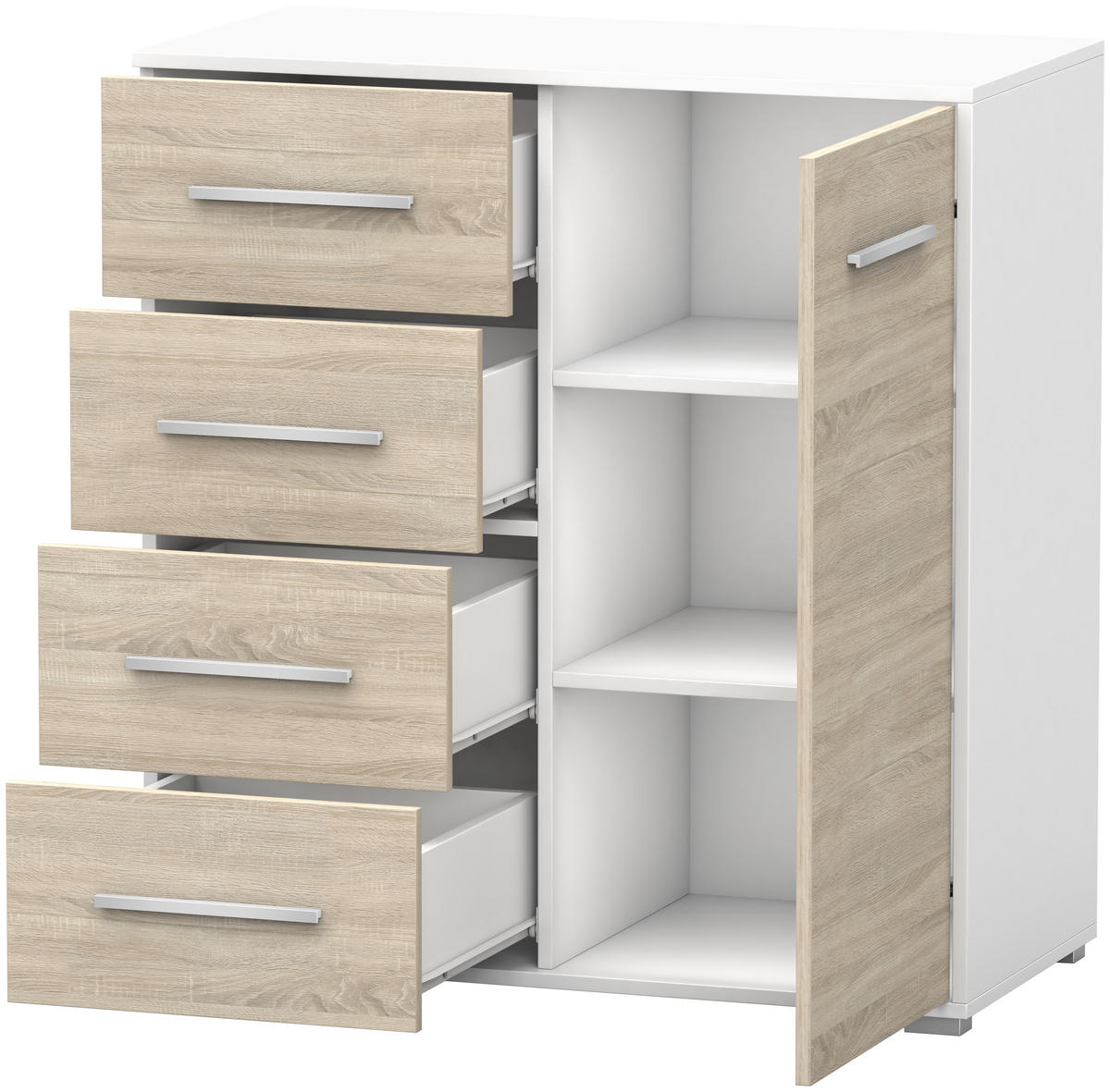 KOMMODE - Highboard IRYS MINI (Weiß + Sonoma) - Weiß/Sonoma Eiche, Holzwerkstoff (90/95/45cm) - Möblo