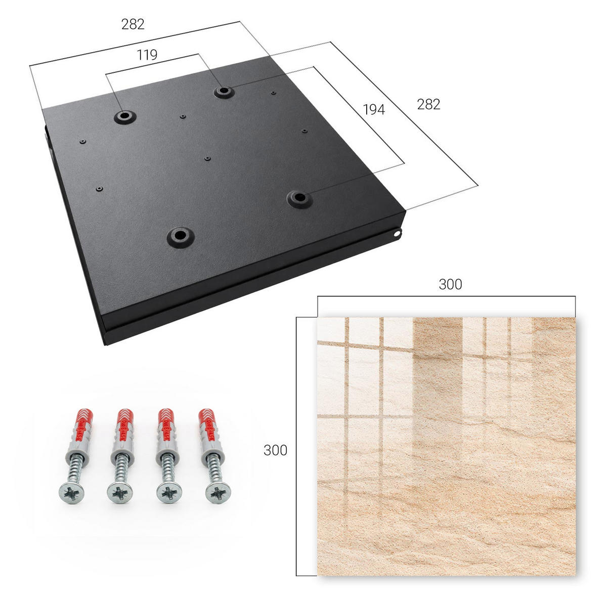SCHLÜSSELBOX Schwarz 30x30 cm- Türöffnung nach rechts - Steintextur - Beige, Metall (30/30/5cm) - TULUP