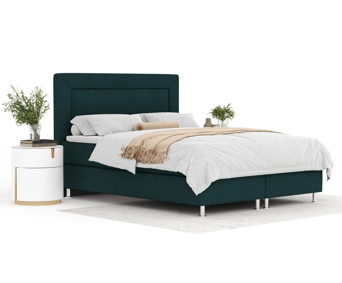 BOXSPRINGBETT Laguno Grün 160/200 cm mit Latex-Topper - Silberfarben/Grün, Holz/Holzwerkstoff (160/200cm) - Maison de Reve
