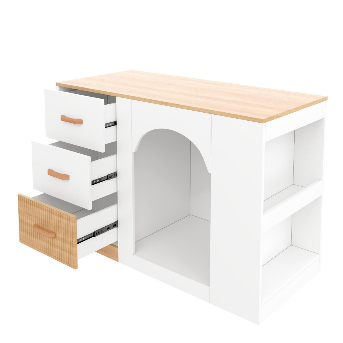 KÜCHENINSEL MIT RUHEBEREICH MIT 3 SCHUBLADEN, Kombination Und Holzoptik, 120/60/90 cm - Weiß, Holzwerkstoff (60/90/120cm) - Rolipo