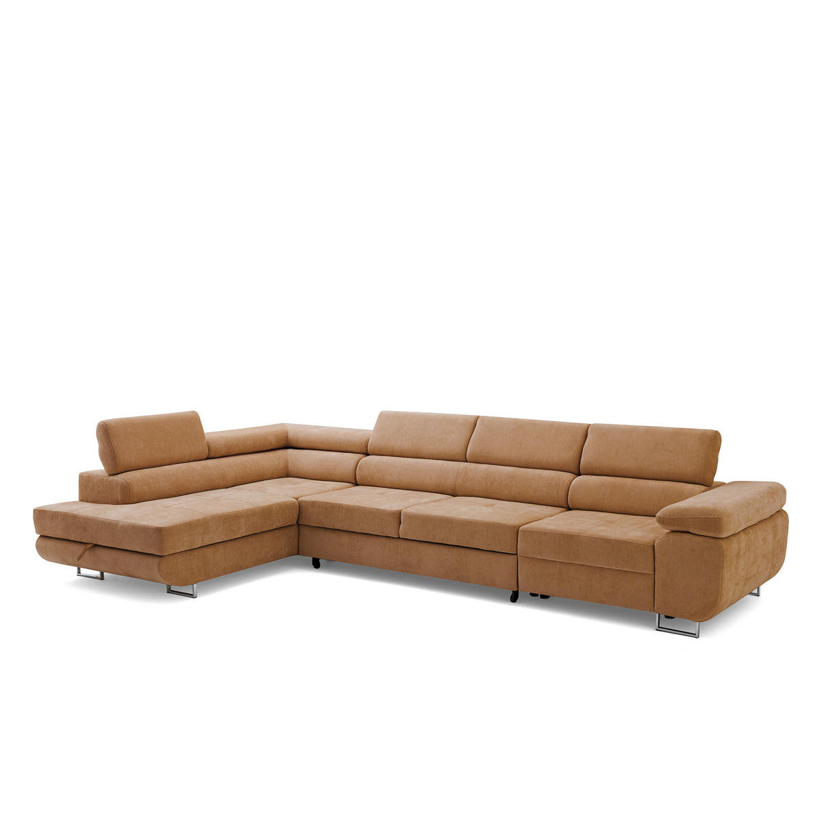 ECKSOFA WILD MAXI L Links mit Schlaffunktion 125x195 Chenille Braun - Chromfarben/Braun, Holz/Textil (350/203cm) - Muffo