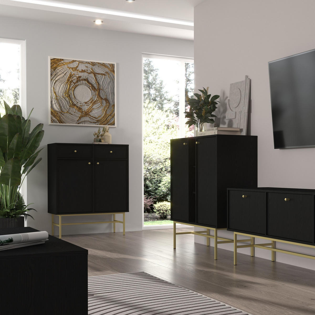 SIDEBOARD TORINO 84/108/41cm mit 2 Schubladen 2 Türen Graphitfarben - Graphitfarben, Holzwerkstoff (84/108/41cm) - MASSENO