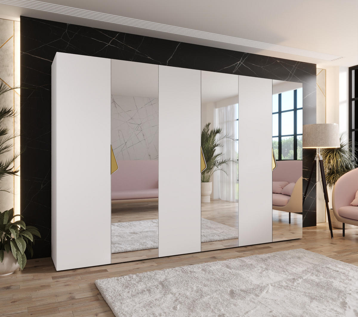 DREHTÜRENSCHRANK 202/300/52 6-türig - Goldfarben/Weiß, Holz/Metall (300/202/52cm) - Abiks Möbel