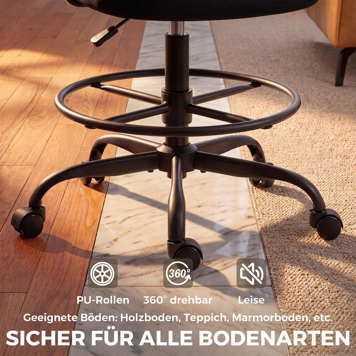 ARBEITSSTUHL Netzgewebe Stahl Schwarz - Schwarz, Kunststoff/Textil (59/124/65cm) - HOMCOM
