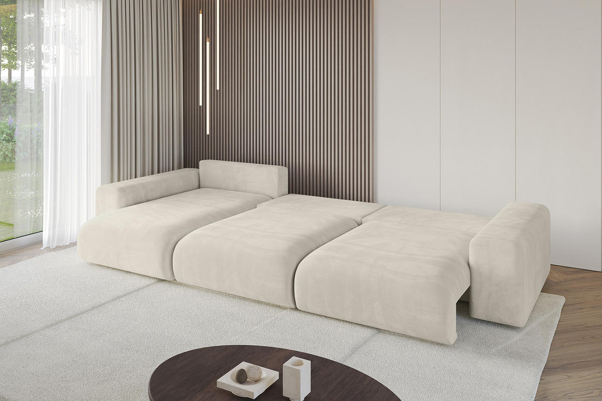 ECKSOFA Ottomane links ESKAR-L 364x176x84 Cappuccino Velours - Schwarz/Cappuccino, Holzwerkstoff/Kunststoff (364/176cm) - ALTDECOR