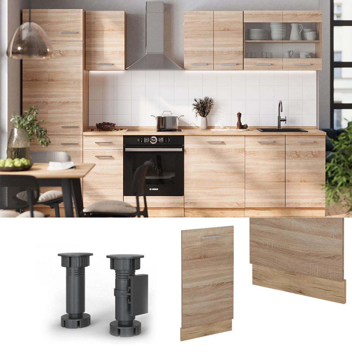 GESCHIRRSPÜLBLENDE R-Line Sonoma 45 cm , AP Anthrazit - Honigeiche/Eiche Wotan, Holzwerkstoff (45/81.8/1.6cm) - Vicco